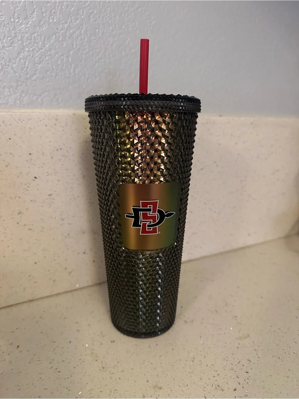 Starbucks Iridescent Black Studded Cold Cup with Red Straw
